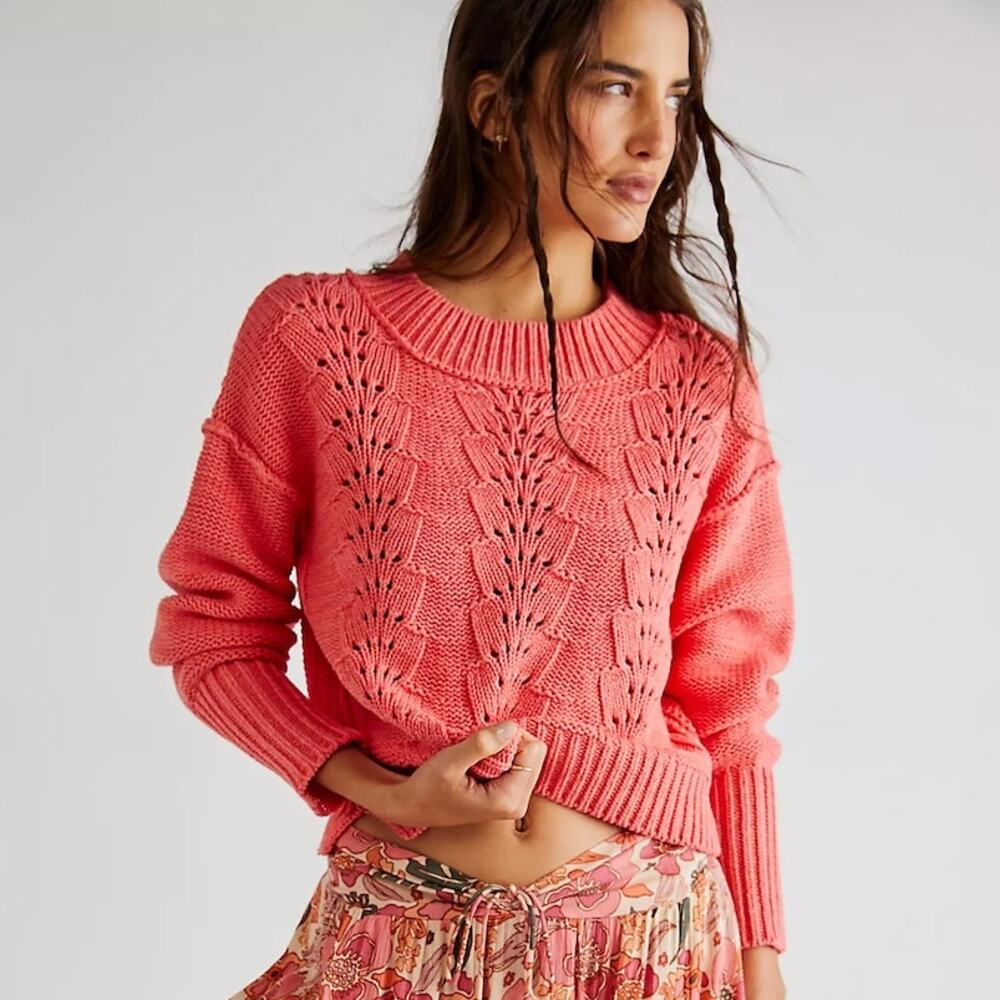 Free People Bell Song Pullover Sweater Cropped Oversized Boho Size Large